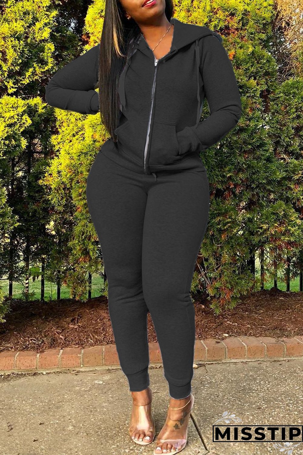 Grey Fashion Casual Solid Basic Hooded Collar Long Sleeve Two Pieces