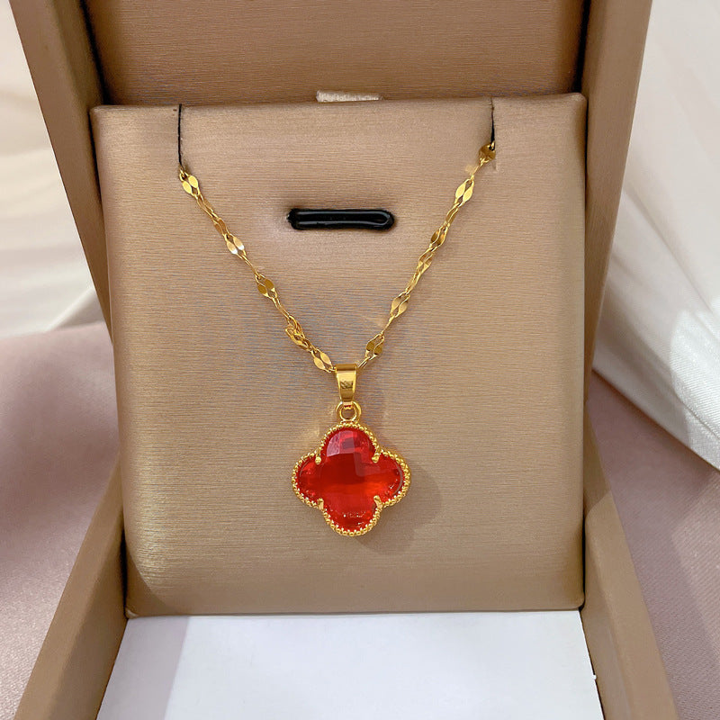 2 Pieces Minimalist Geometric Titanium Steel Diamond Inlay Necklaces