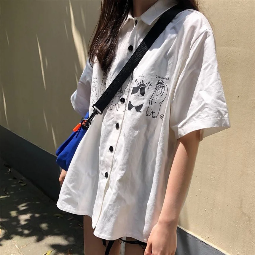 Bear Printed Short-Sleeve Button-Up Shirt YP1291