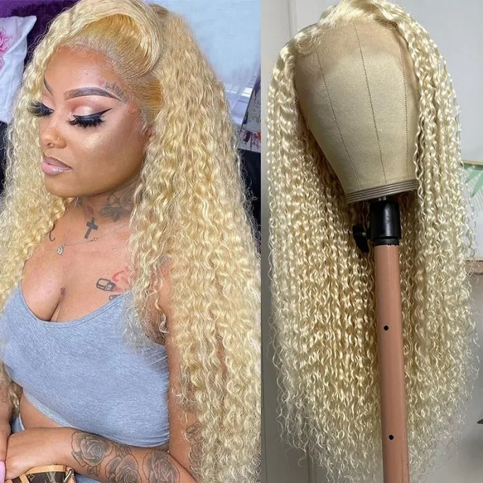 Platinum Blonde 613# Jerry Curly Transparent Lace Front Wig [CW1063]