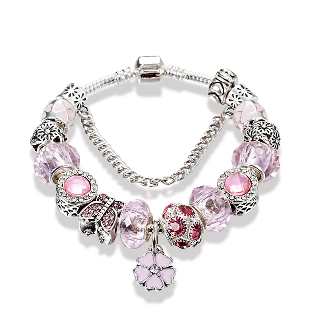 Charismatic Beaded Flower Charm Bracelet