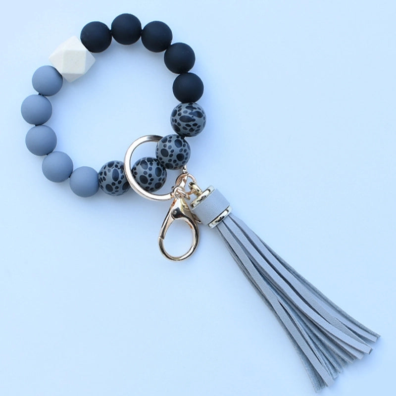 Minimalist Classic Style Leopard Wood Beaded Unisex Bag Pendant Keychain