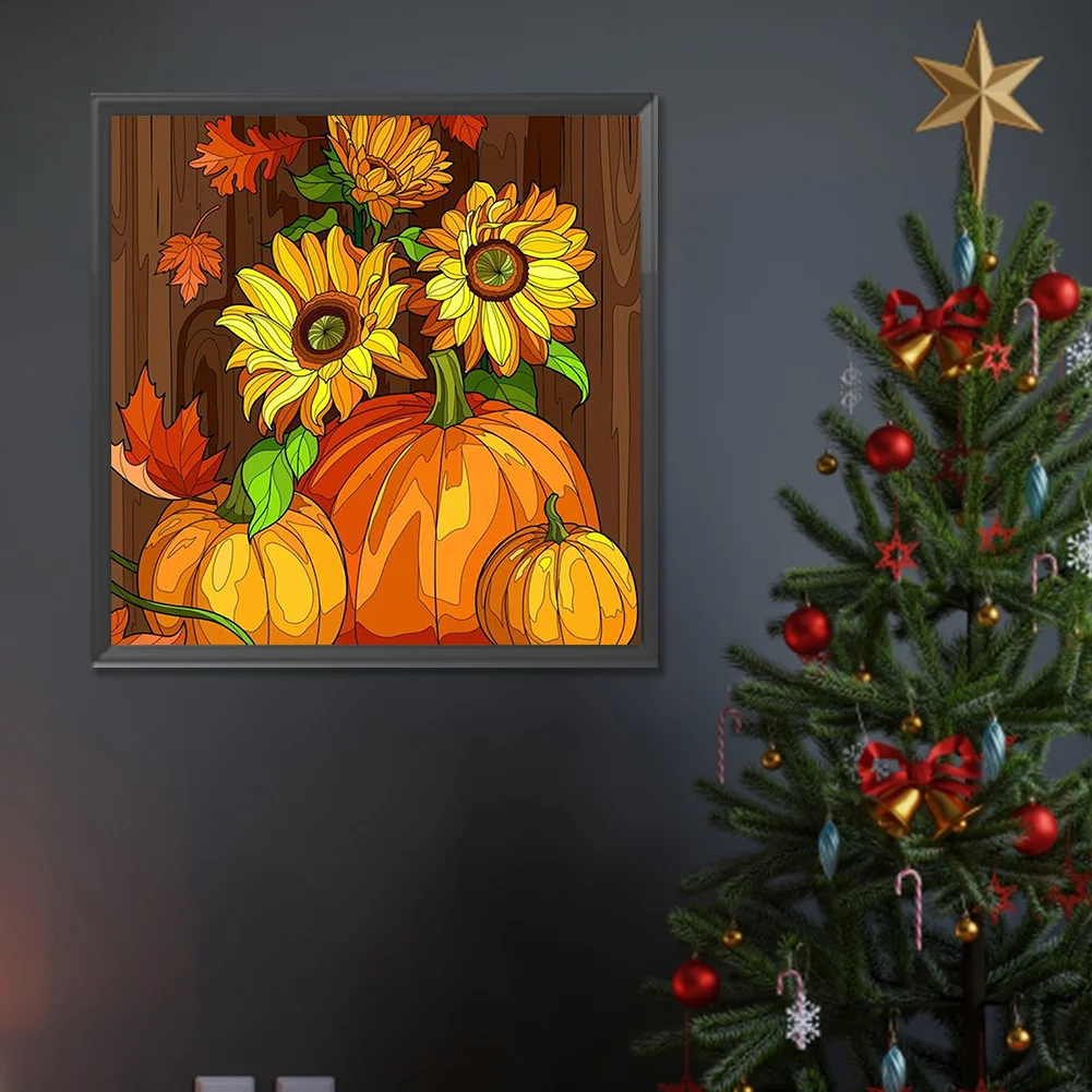 Full Round Diamond Painting 30*30cm - Pumpkin And Sunflower
