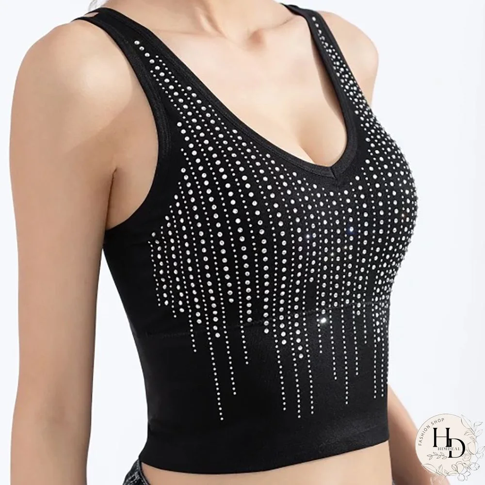 Womens Tube Top Sexy Shiny Rhinestones Camisole Female Paded Tanks White Underwear With Pad