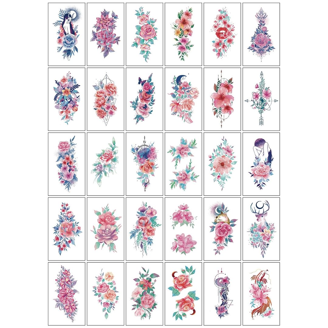 30Pcs Temporary Tattoo Sticker Face Hand Arm Leg Body Art Fake Tatoo Waterproof temporary tattoos Flowers tatuajes temporales