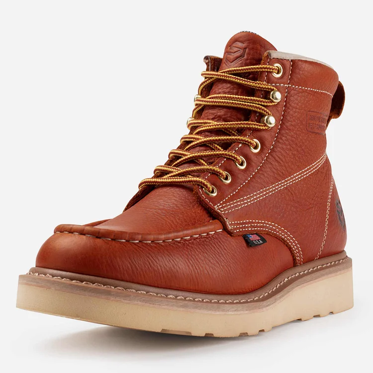 SUREWAY 6” Wedge Moc Toe Work Boots for Men brown waterproof steel toe boots