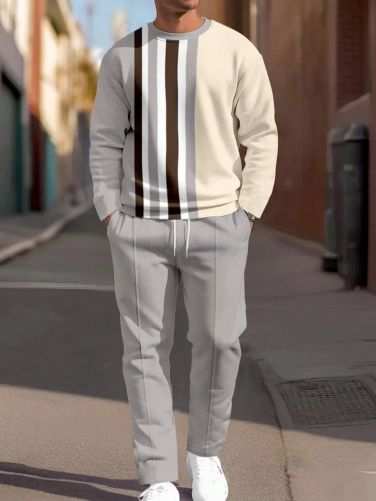 Men's Simple Colorblock Round Neck Casual Sports Set 072