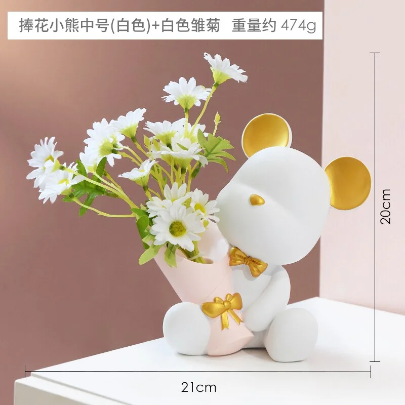 Nordic Home Decoration Accessories Cute Bear Dried Flower Decoration Container Room Desktop Decoration Accessories Birthday Gift