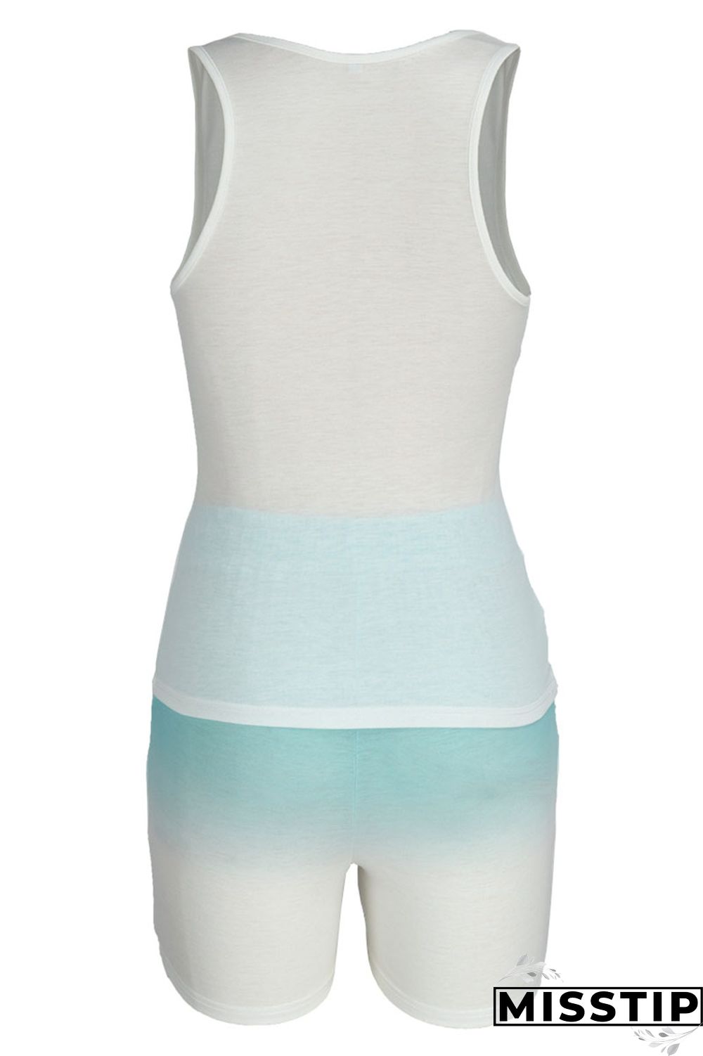 Fluorescent Green Casual Gradual Change Print Patchwork U Neck Sleeveless Two Pieces