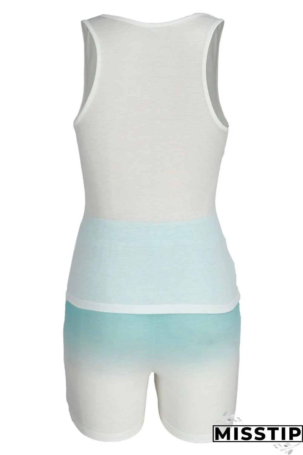 Fluorescent Green Casual Gradual Change Print Patchwork U Neck Sleeveless Two Pieces