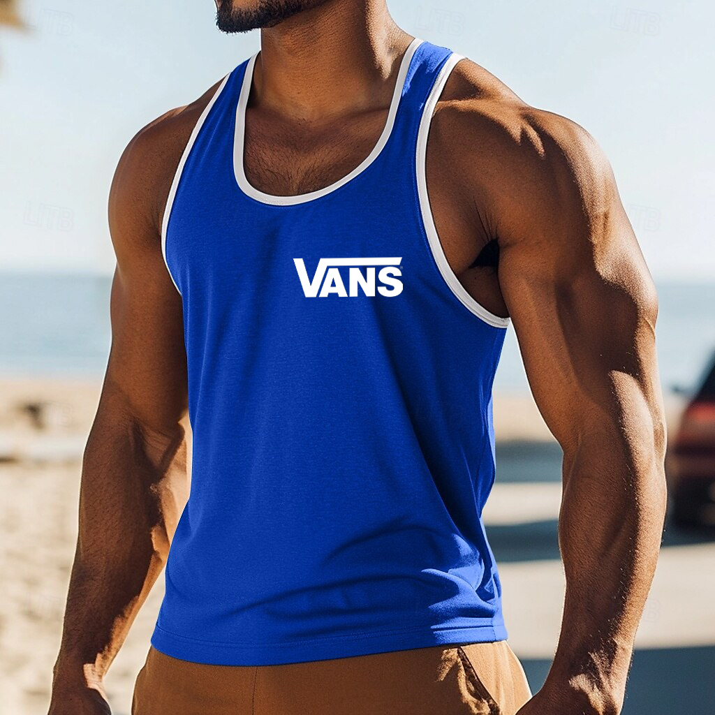 Men's Casual Logo Print Contrast Tank Top