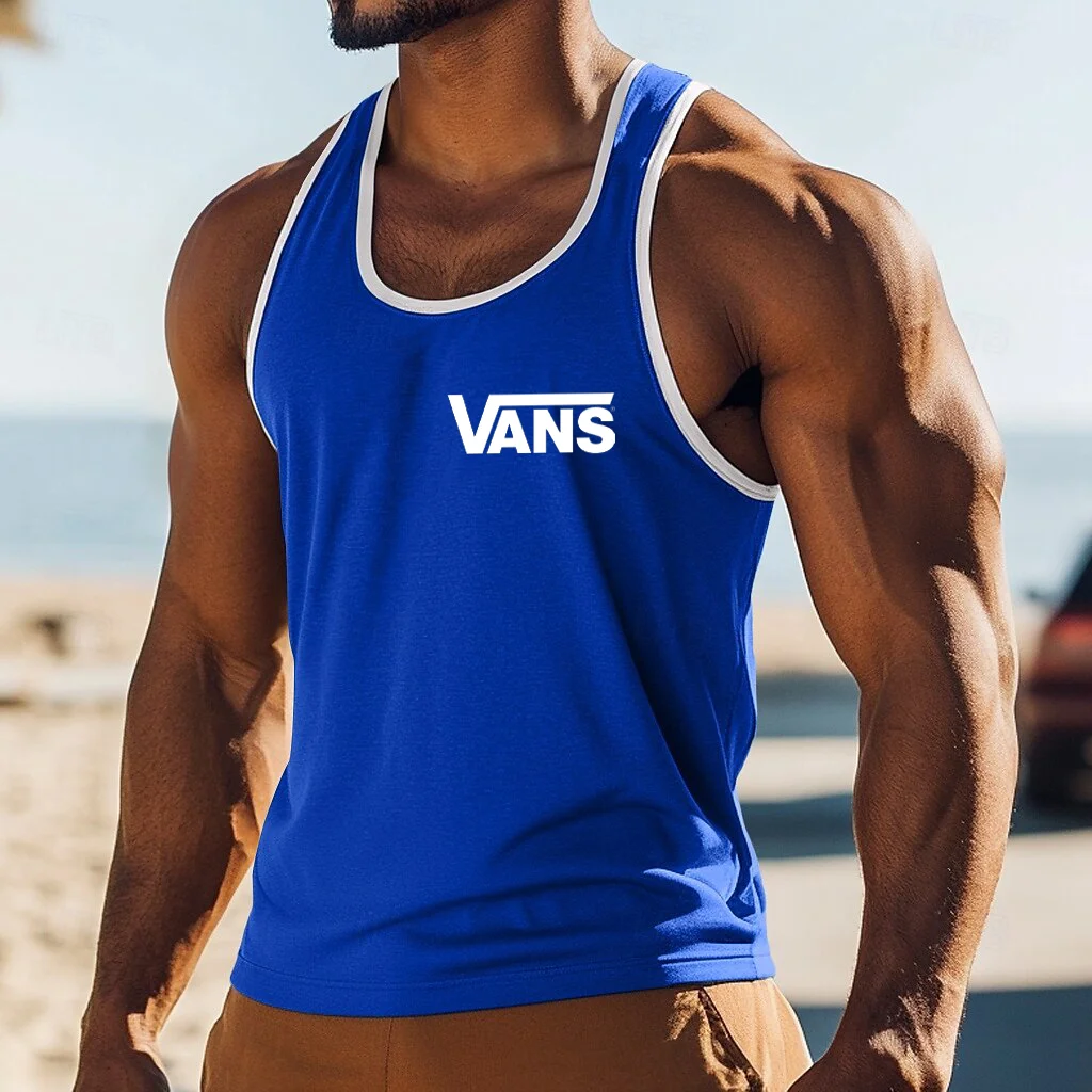 Men's Casual Logo Print Contrast Tank Top