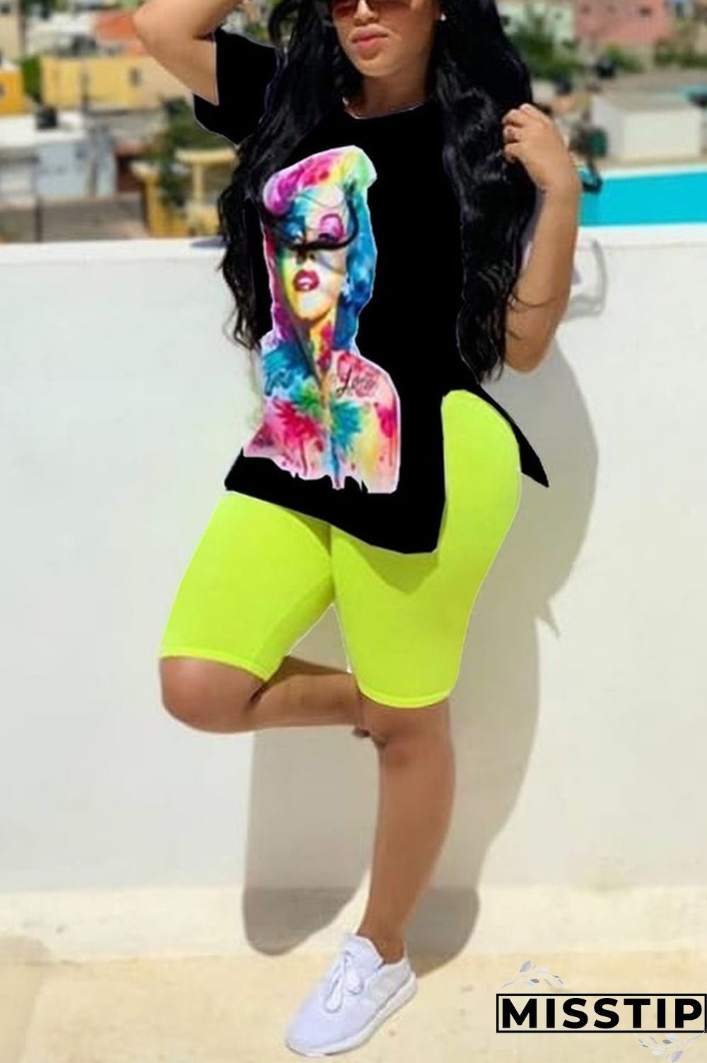 White Fashion Casual Color Printing Top Suit