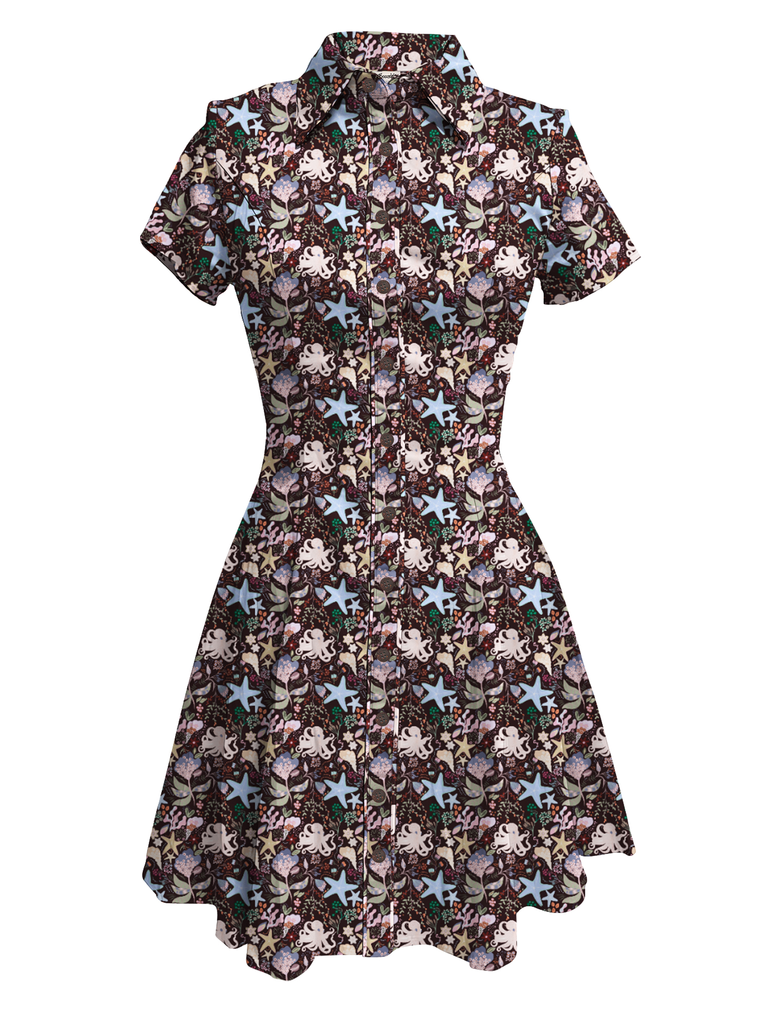 [Josie X Boozelele]Reddish brown starfish plant garden- 100% Cotton Dress