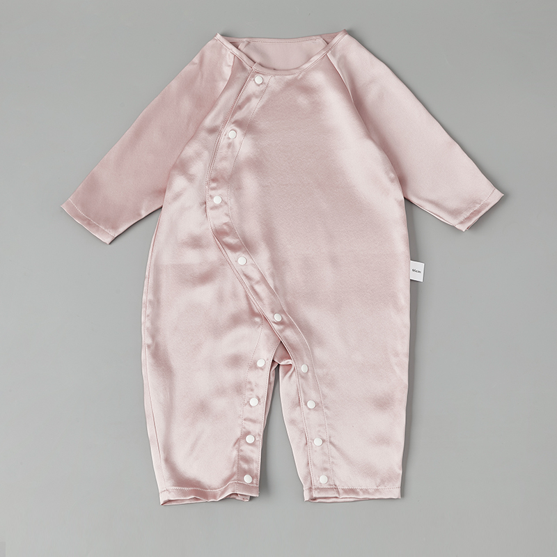 Pure Silk Baby Onesies Button Closure Pink Silk Sleepwear