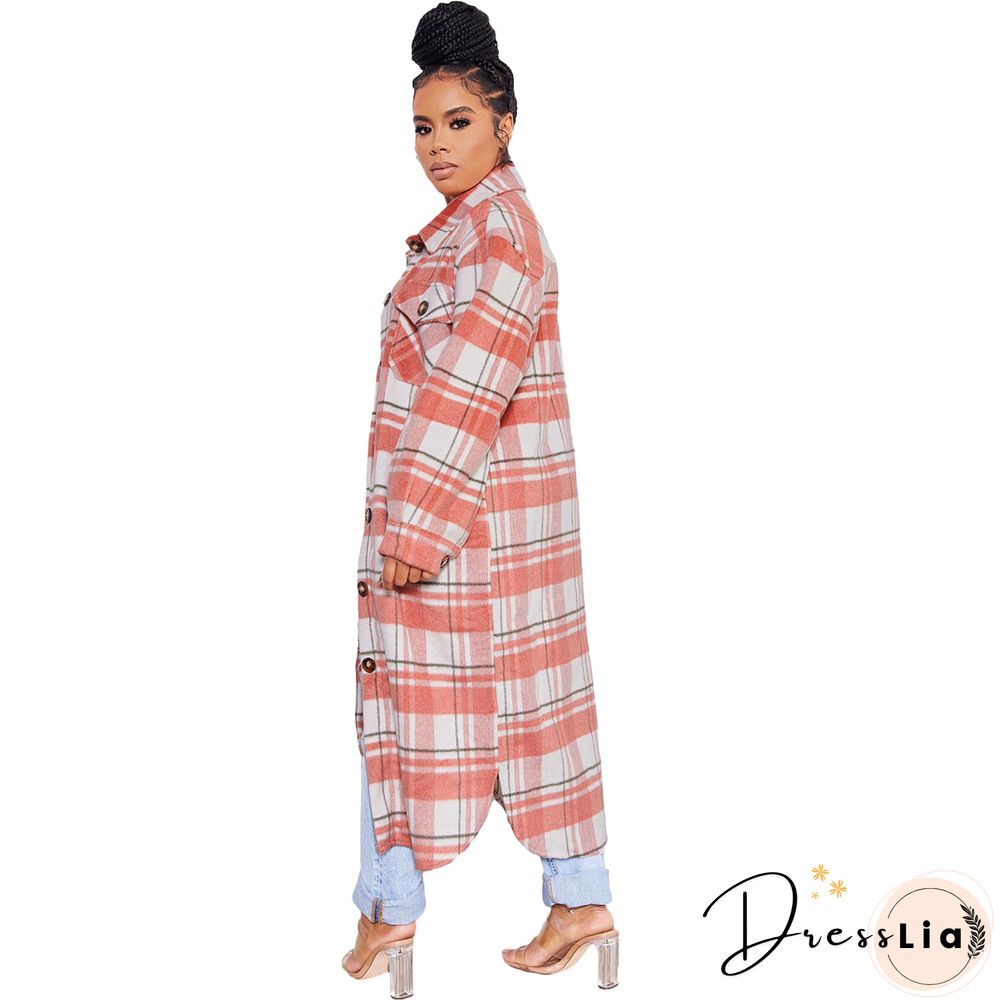 Classic Check Single-breasted Long Woolen Coat