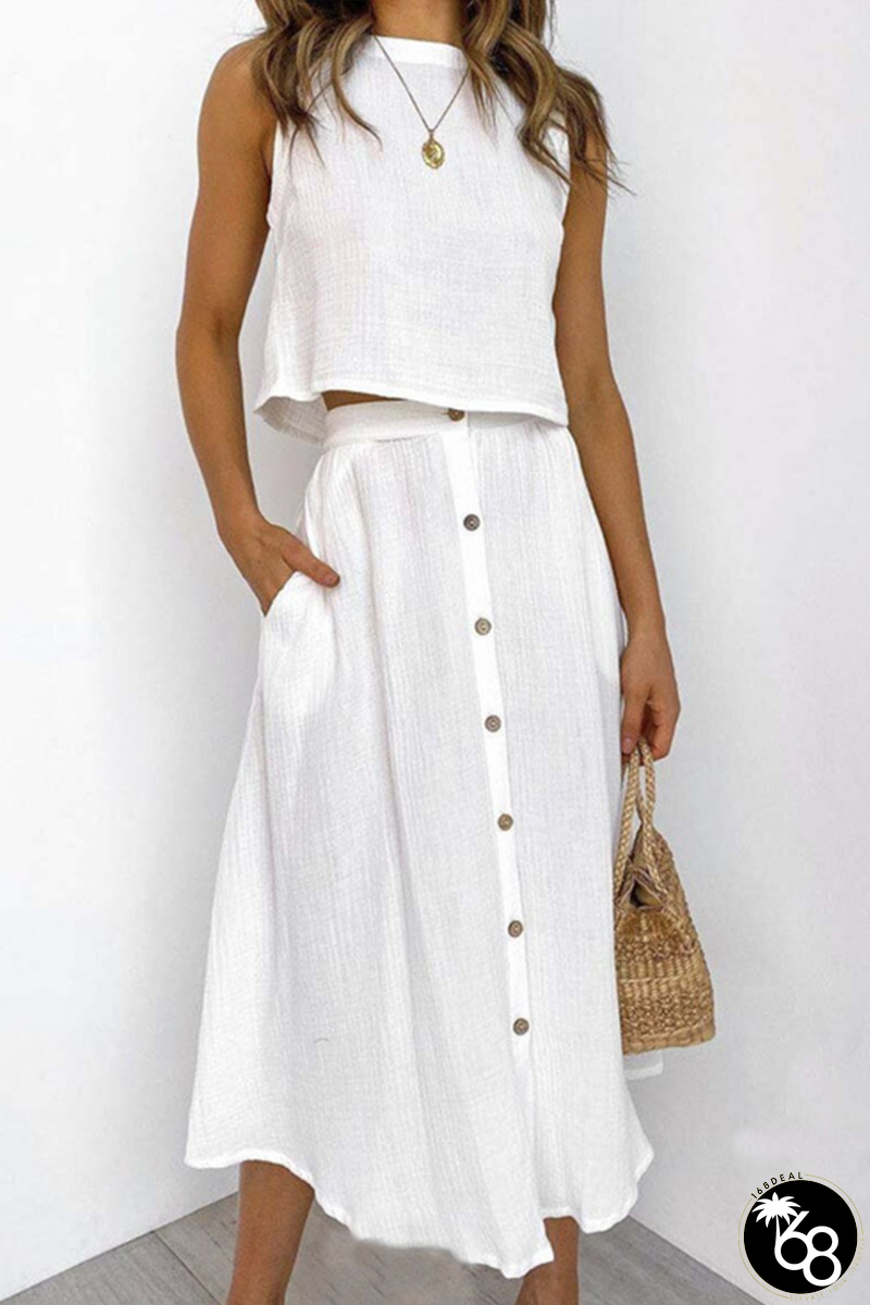 Casual Solid Patchwork O Neck Sleeveless Two Pieces(6 Colors) | 168DEAL