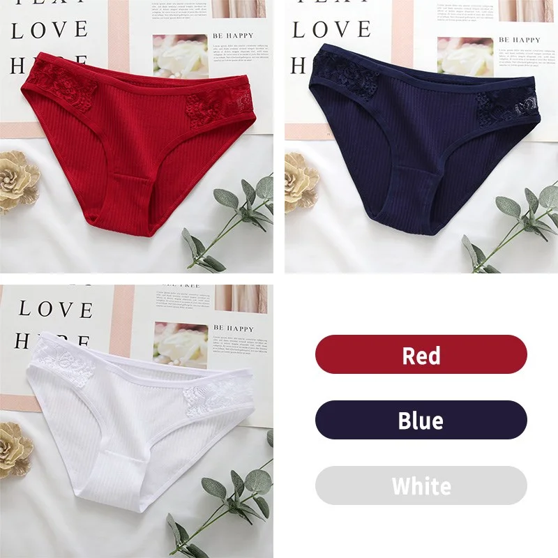 Billionm Women Lace Panties Female Underpants Sexy Panties for Women Briefs Underwear Plus Size Pantys Lingerie3PCS/Set  Solid Color