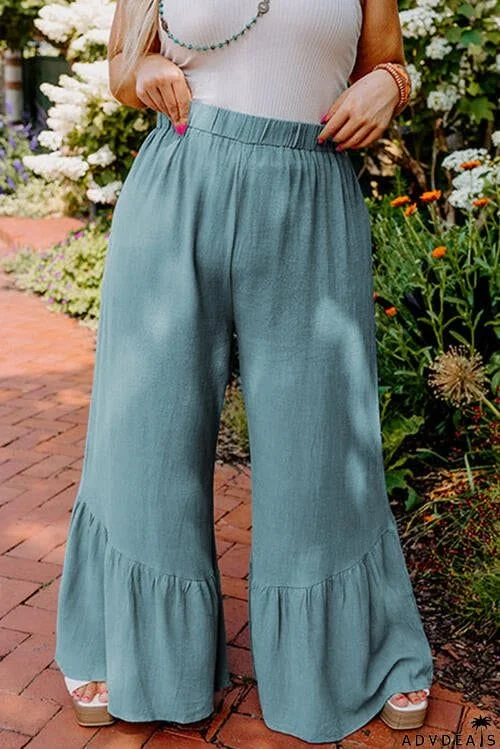 Plus Size Ruffle Hem Wide Leg Pants