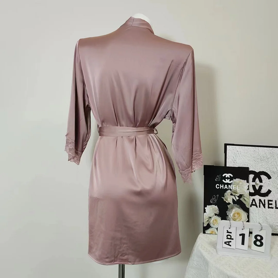 Sdrawing Sdrawing Simple Silk High Quality Night Goer's Robe With Morning Robes In Autumn And Winter Sexy Nightgown Homewear
