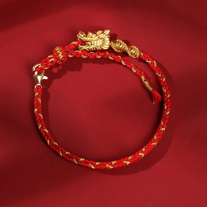 999 Sterling Silver Dragon Luck Red String Braided Bracelet