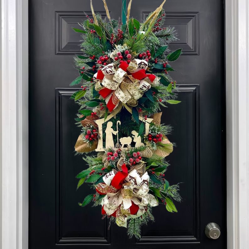 🔥Christmas Hot🎄Extra Large Double Door Christmas Nativity Swag For Front Door