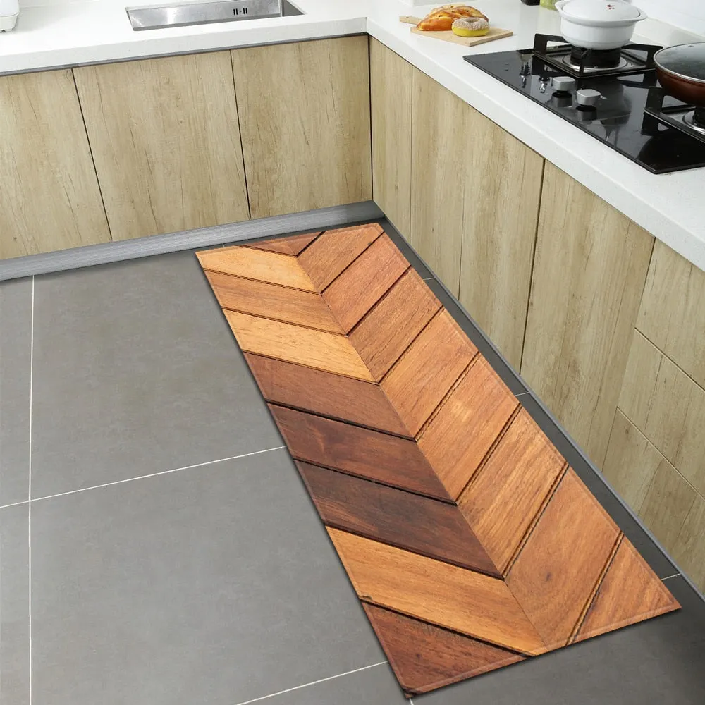 Wood Grain Kitchen Rugs Home Entrance Doormat Bedroom Living Room Decoration Carpet Hallway Balcony Bathroom Anti-Slip Floor Mat