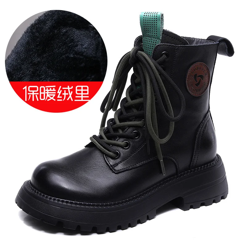 Yyvonne Cowhicked Martin Boots Women's Station Pines And Single Boots Vintage Handmade And Boots Thicken In Winter