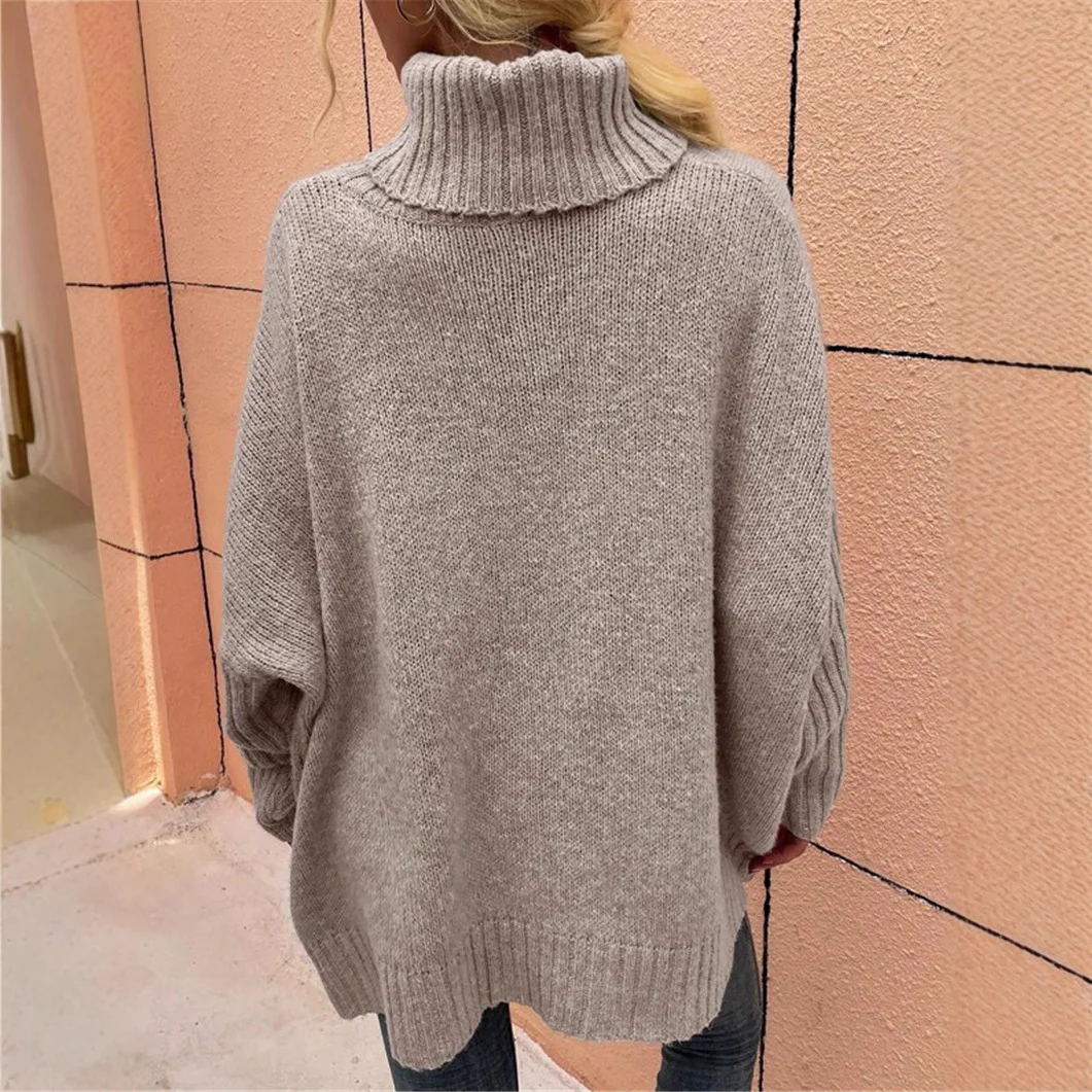 Athvotar Athvotar And Winter New Loose Solid Color High-Collar Bat Sleeve Knitted Sweater