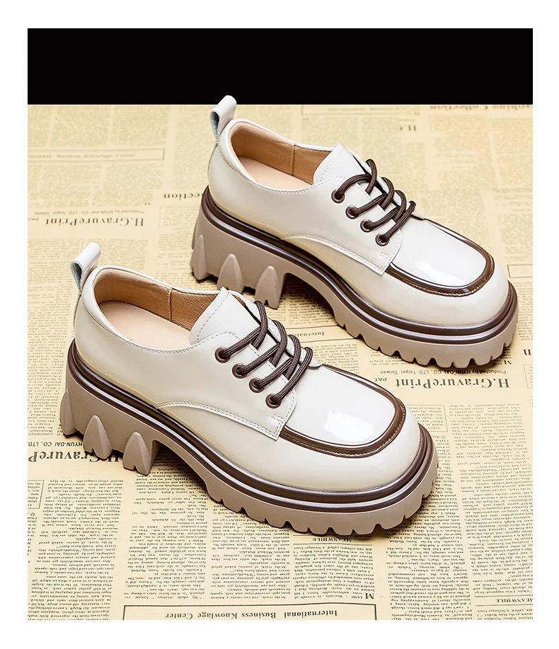 Yyvonne Small Leather Shoes Female English Wind 2025 New Autumn Color Fashion Coarse Heel Thick-Bottomed High-Le-Fulford Shoes