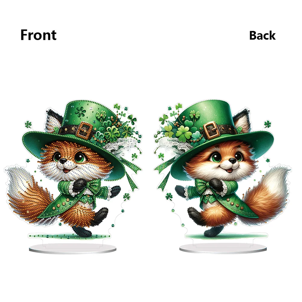 DIY Acrylic St. Patricks Day Fox Special Shape Diamond Painting Tabletop Ornament Creative Home Decor & Gift Idea for Adults - Relaxing Craft Activity