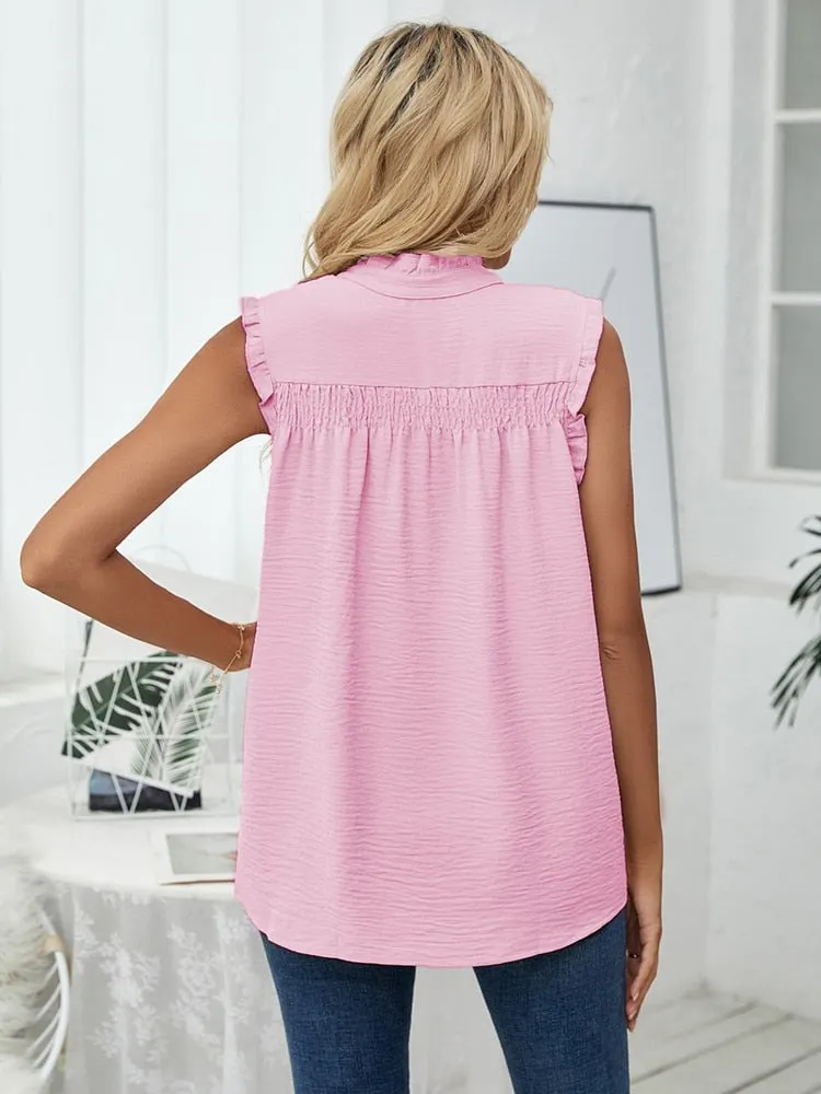 Summer Solid Sleeveless For Blouses Women 2022 Fashion Stand Collar Elegant Office Work Shirts Lady Plus Size Casual Blouse Tops