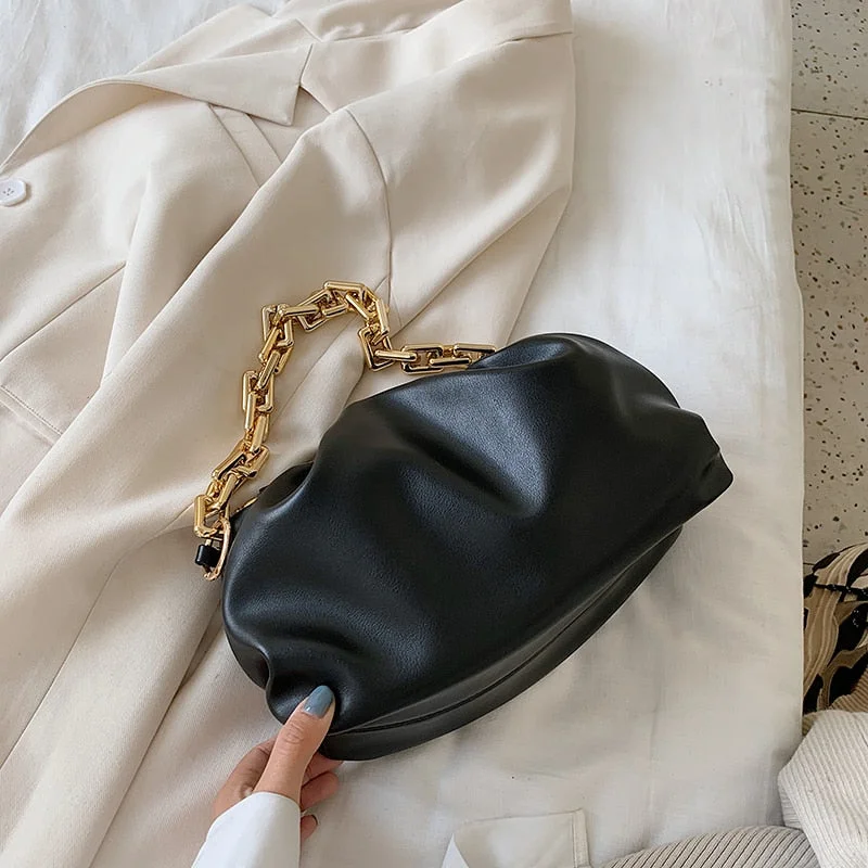 Gold Chain Soft PU Leather Bag For Women 2020 Summer Armpit bag Lady Shoulder Handbags Female Solid Color Travel Hand Bag