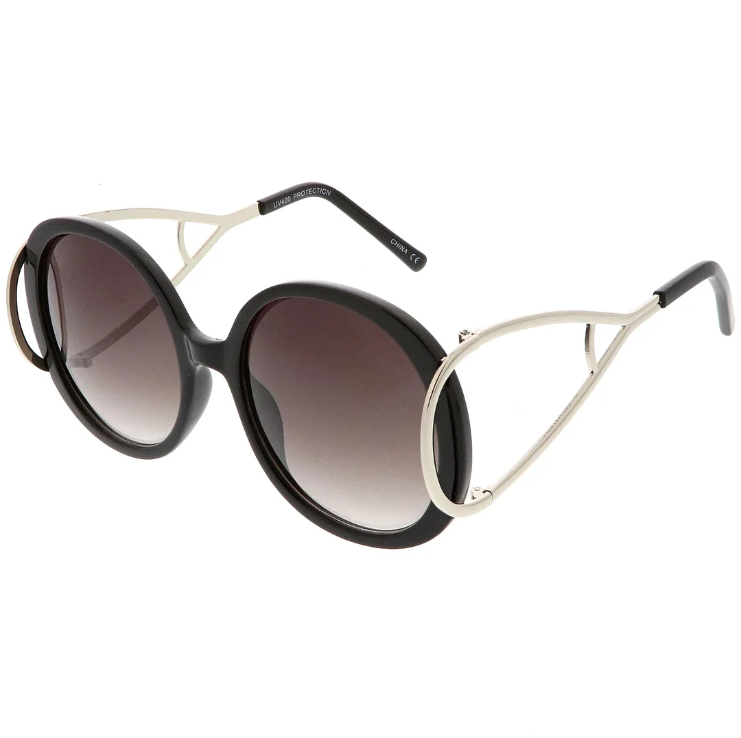 Women's Chunky Round glasses Open Metal Arms Neutral Colored Lens 55mm