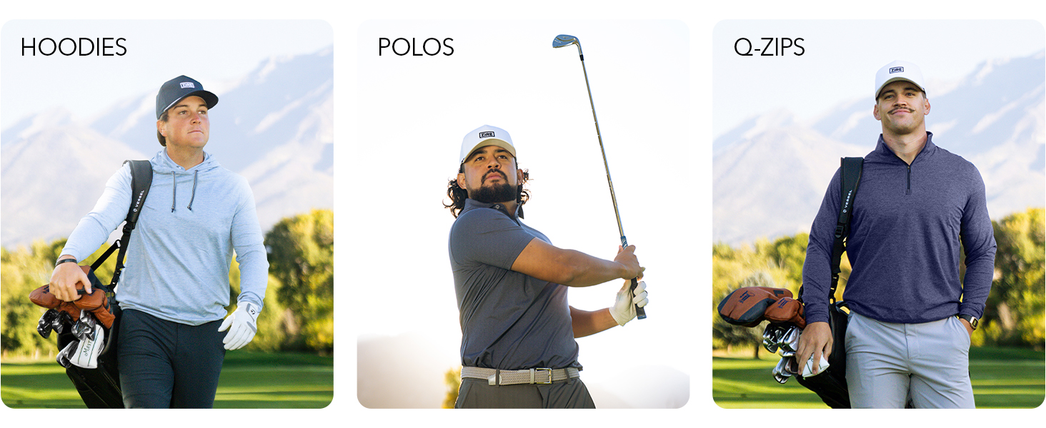 zire polo hoodie q-zip comparison, mens golf apparel table, quarter zip fit and fabric comparison