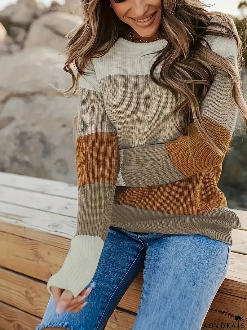 Colorful knitted crew neck sweater