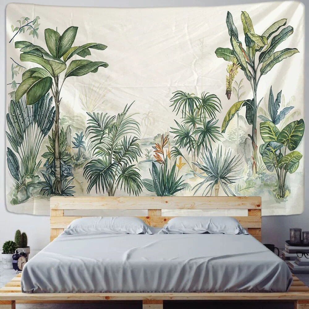 Tropical Plant Printed Tapestry Wall Hanging Nordic Ins Home Living Room Bedroom Fabric Hanging Painting Background Decoration
