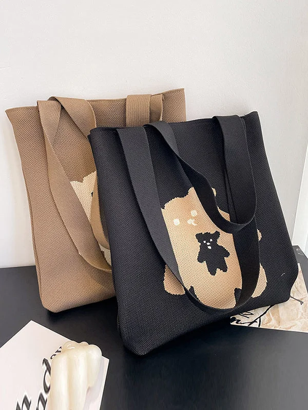 Contrast Color Split-Joint Woven Handbag Bags