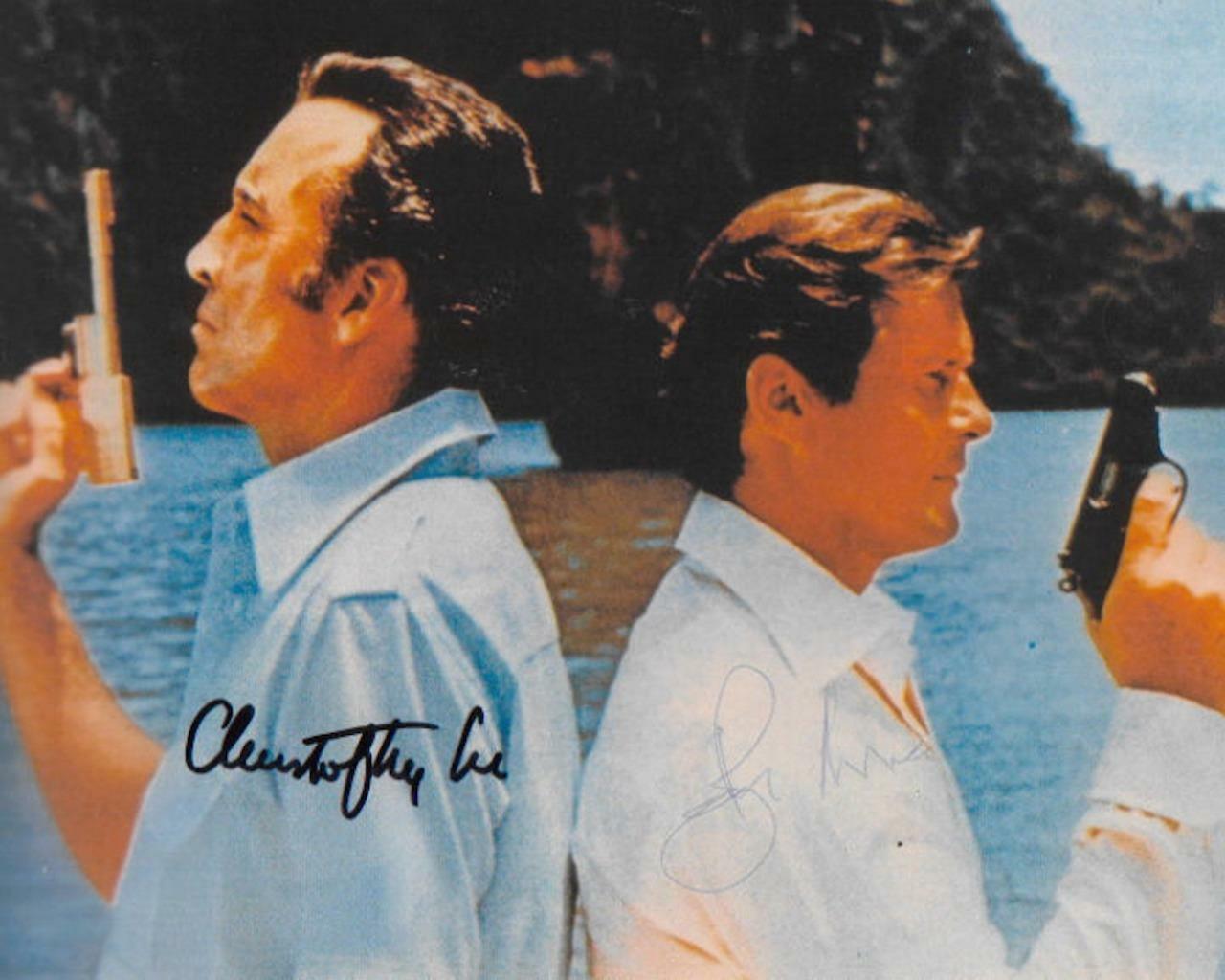 Roger Moore & Christopher Lee SIGNED AUTOGRAPHED 10X8