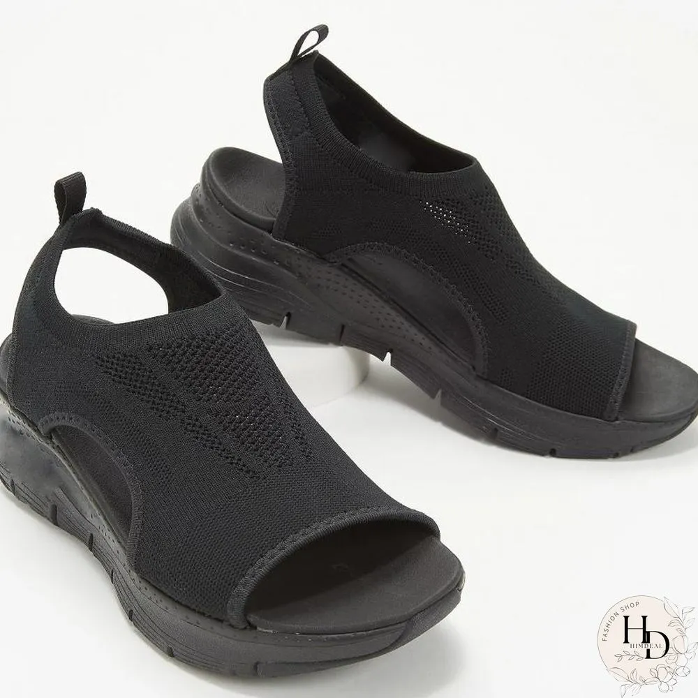 Womens Summer Shoes-Mesh Fish Platform Sandals-Womens Closed Toe Wedge-Ladies Light