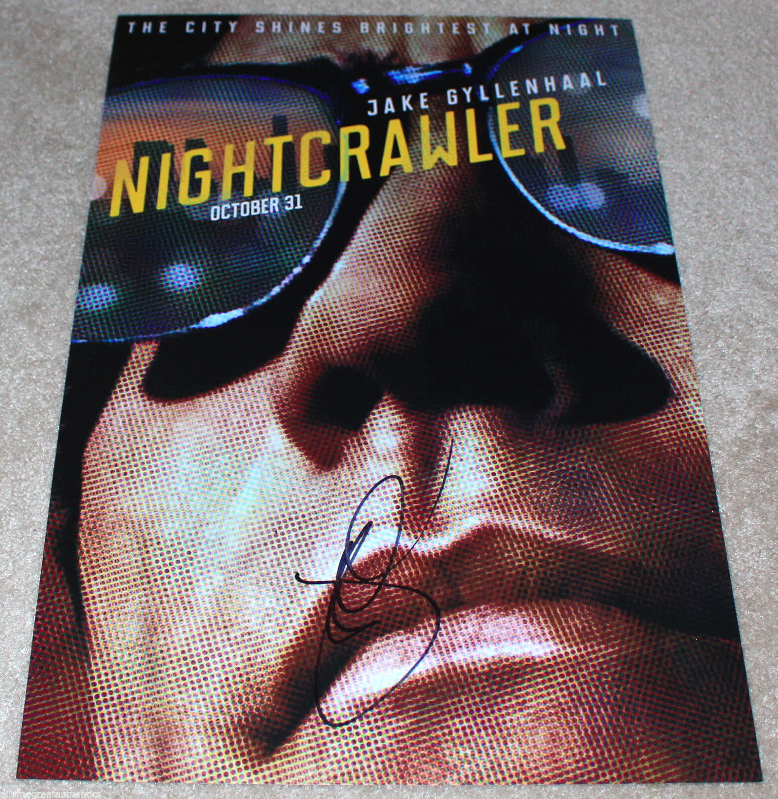 JAKE GYLLENHAAL SIGNED AUTHENTIC 'NIGHTCRAWLER' 12X18 MOVIE POSTER Photo Poster painting w/COA