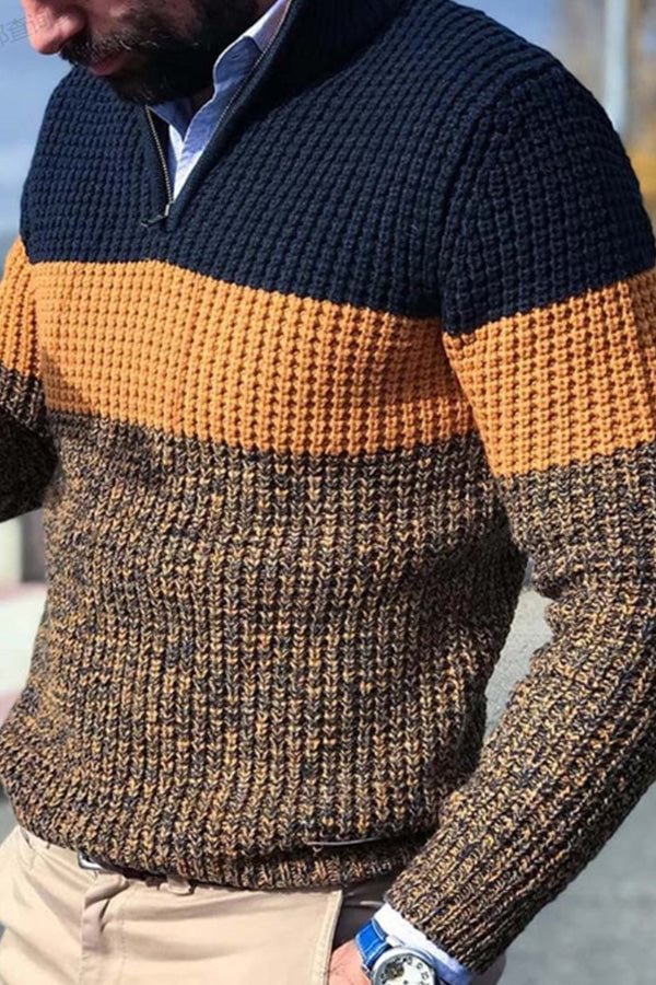Men's Sweater Long Sleeve Color Match V-neck Sweater