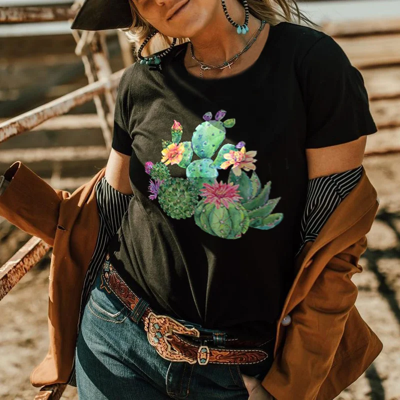 Cactus Flower Graphic Women's T-shirt