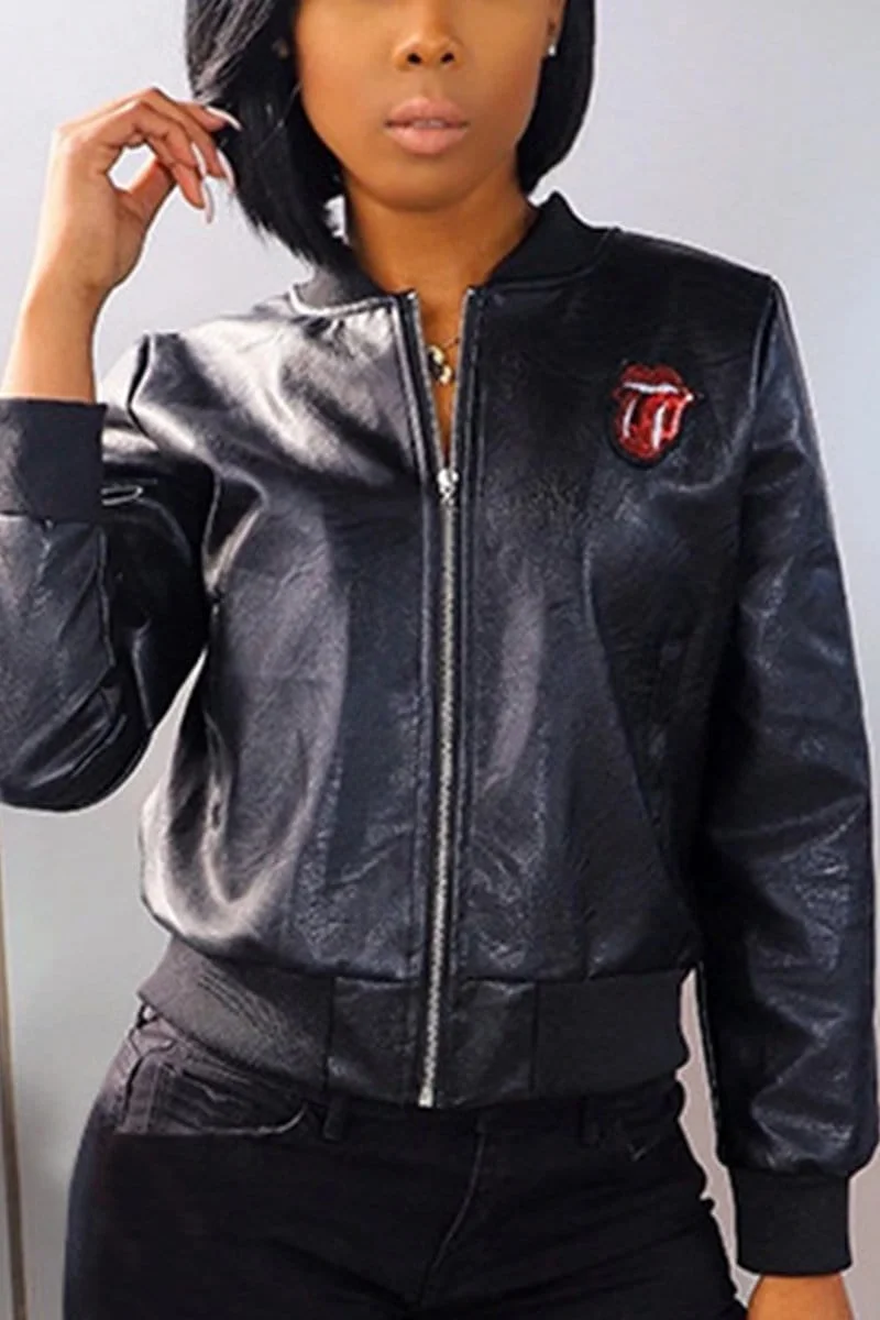 Fashion Lip Pattern PU Jacket