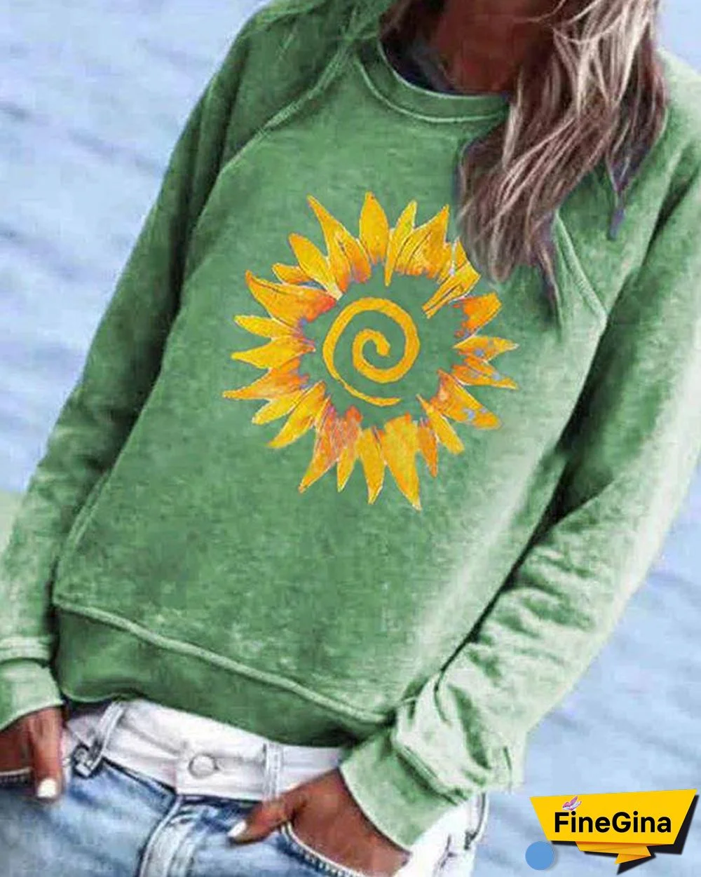 Casual Floral Printed Long Sleeve Crew-Neck Top
