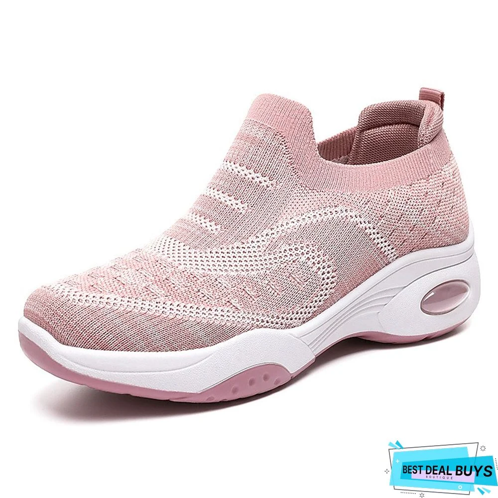 Women's Sneakers Slip-Ons Comfort Shoes Flyknit Shoes Platform Sneakers Outdoor Daily Wedge Heel Casual Running Shoes Mesh Loafer Color Block Black Pink Purple