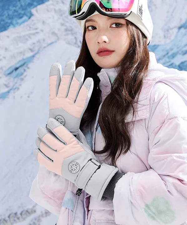 Boutique Grey Warm Fleece Thick Waterproof Ski Gloves Winter