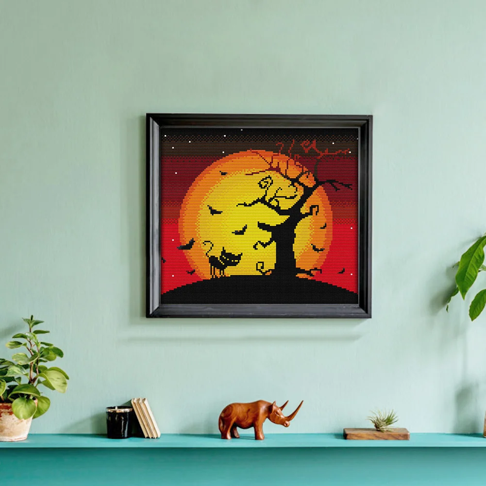14CT Full Stamped Cross Stitch - Halloween(Canvas|31*29CM)