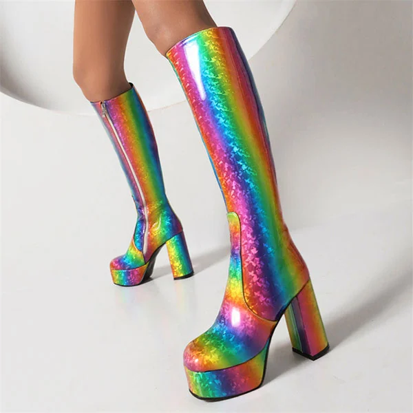 Rainbow Gradient Cute Zipper Platform Boots