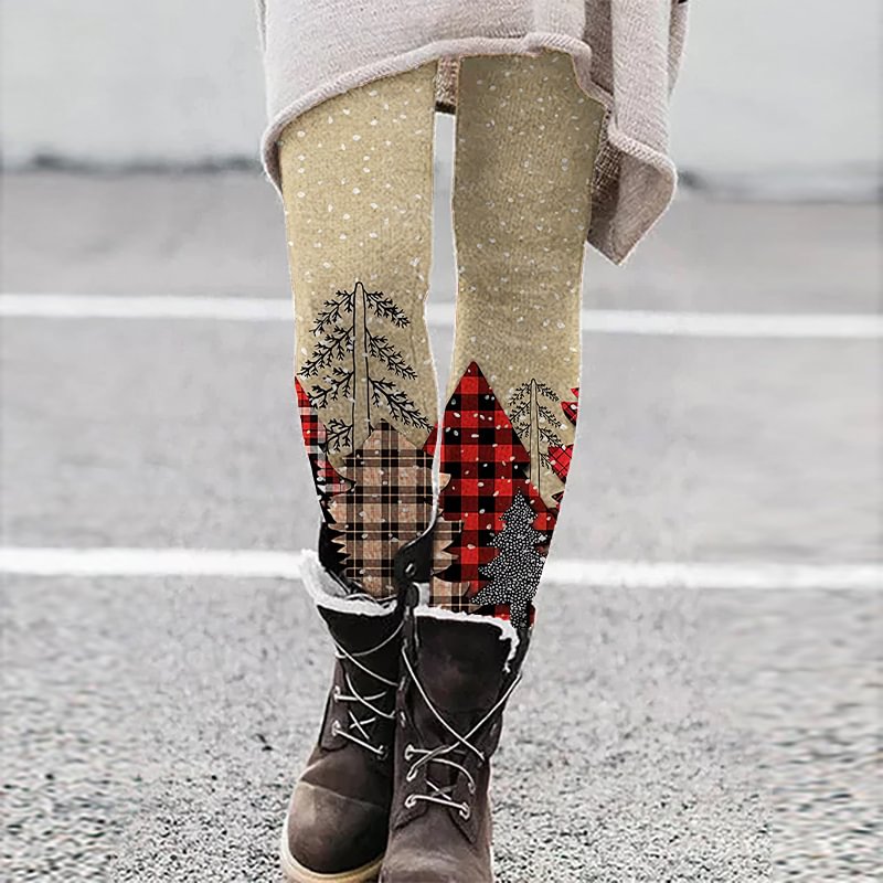 Slim Christmas Tress Design Winter Warm Leggings